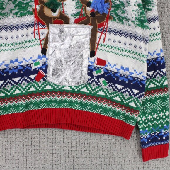 33 Degrees Christmas Sweater Mens XL Multicolor Knit Deers Drinking Embroidered - Picture 3 of 8